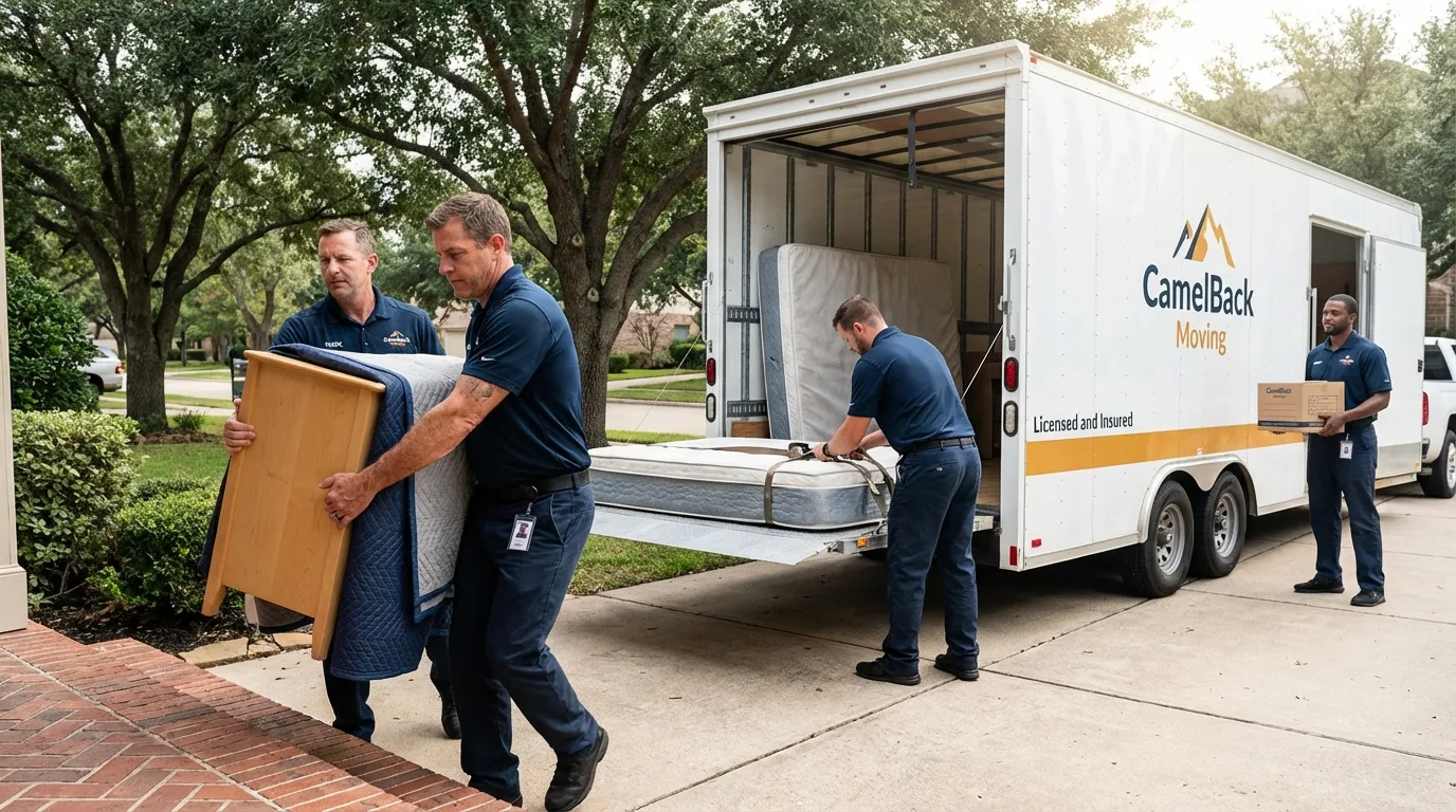 Crew loading residential truck for cross-state move from New Brunswick, NJ