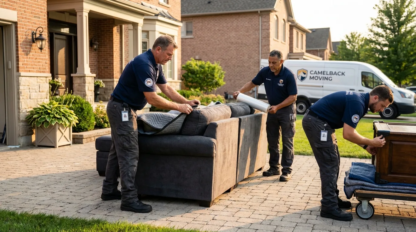 Large estate moving crew wrapping furniture in New Brunswick, NJ